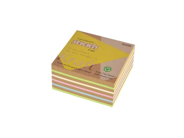 Noteskub Kraft 76x76 400 Blad Assorterat Pastel 100 % Genbrugt