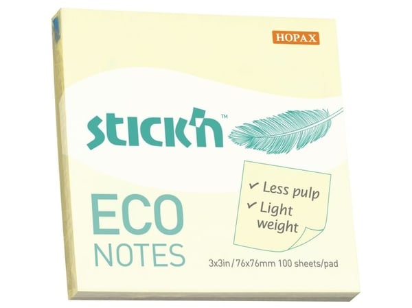 Stick'N Notepad ECO 100b 76x76, keltainen, pastelli76x10x76mm 0,0396kg (1k)