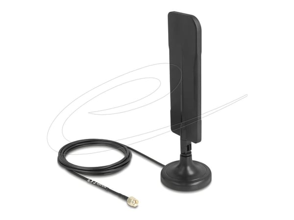 Delock WiFi 5,8 GHz Antenne RP-SMA Stecker 3 dBi omnidirektional mit Anschlusskabel RG-174 3 m mit Kippgelenk mit magnet