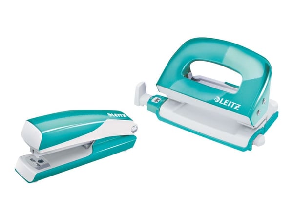 Leitz WOW mini nitoja- ja lävistäjäsetti, 10 arkkia, Sininen, Metallinen, Helmi, P2, Metalli, Muovi, 80 g/m², 3,5 cm