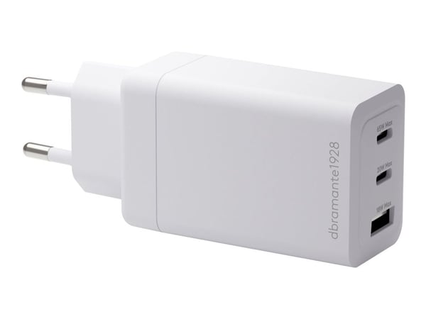 dbramante1928 re-charge - Strømadapter - 65 watt - 3 utgangskontakter (2 x USB-C, USB) - hvit