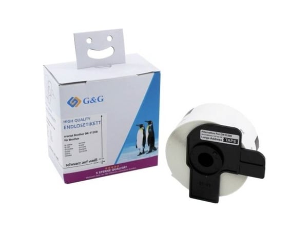 G&G etiketter kompatibel med Brother DK-11208 termotransfer papir hvit 38 x 90 mm 400 stk permanent