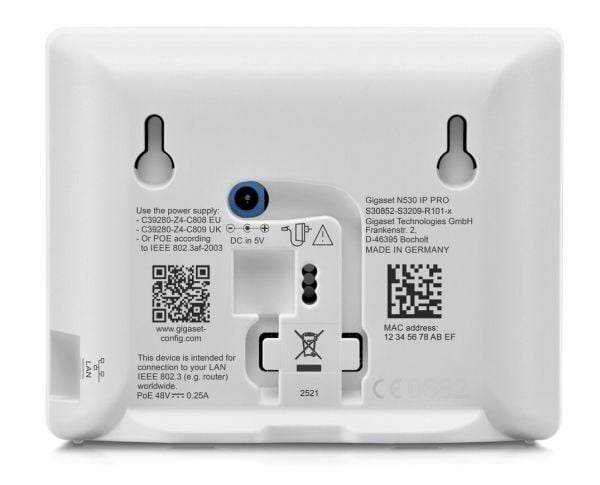 Gigaset N530 IP PRO, HTTPS, SIPS, SRTP, TLS, DECT, DECT-GAP, G.711alaw, G.711ulaw, G.722, G.729A, IEEE 802.1Q, IEEE 802.1p, 500 oppføringer, 50 m