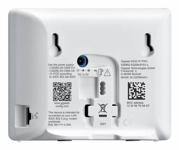Gigaset N530 IP PRO, HTTPS, SIPS, SRTP, TLS, DECT, DECT-GAP, G.711alaw, G.711ulaw, G.722, G.729A, IEEE 802.1Q, IEEE 802.1p, 500 oppføringer, 50 m