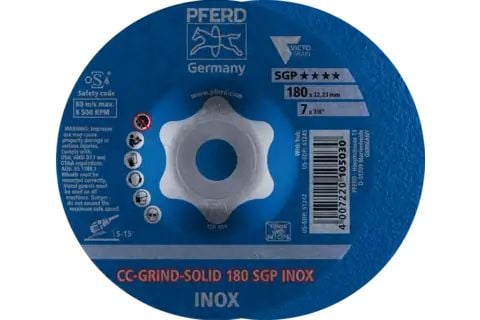 PFERD CC-GRIND grinding discs SOLID SGP INOX, 18 cm, 10 styck