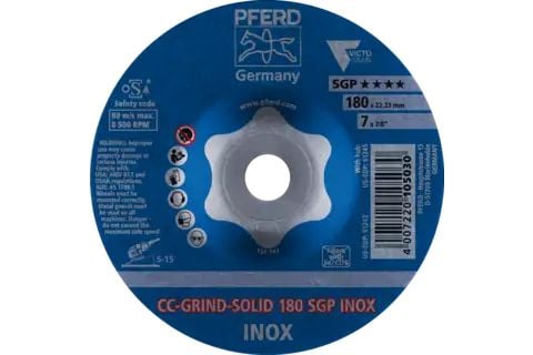 PFERD CC-GRIND grinding discs SOLID SGP INOX, 18 cm, 10 styck