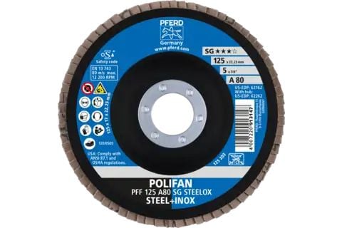 PFERD POLIFAN flap discs aluminium oxide A SG STEELOX, 12,5 cm, 10 stykker