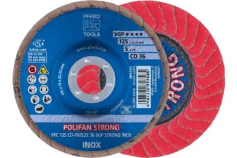 PFERD POLIFAN flap discs ceramic oxide grain CO-FREEZE SGP STRONG INOX, 12,5 cm, 10 stykker