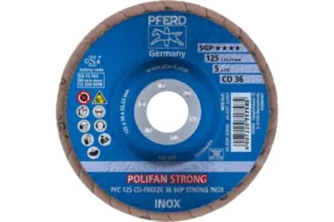 PFERD POLIFAN flap discs ceramic oxide grain CO-FREEZE SGP STRONG INOX, 12,5 cm, 10 stykker