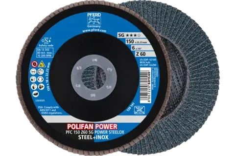 PFERD POLIFAN flap discs zirconia alumina Z SG POWER STEELOX, 15 cm, 10 stykker