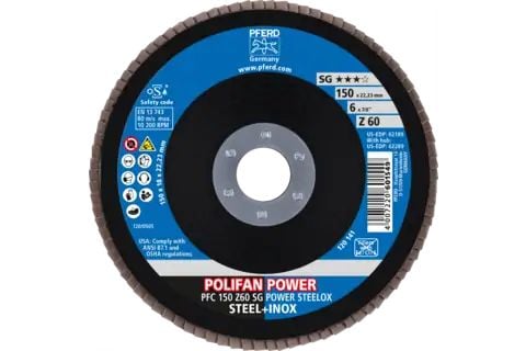 PFERD POLIFAN flap discs zirconia alumina Z SG POWER STEELOX, 15 cm, 10 stykker