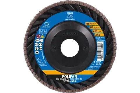 PFERD POLIFAN flap discs zirconia alumina Z PSF TRIM STEELOX, 11,5 cm, 10 stykker