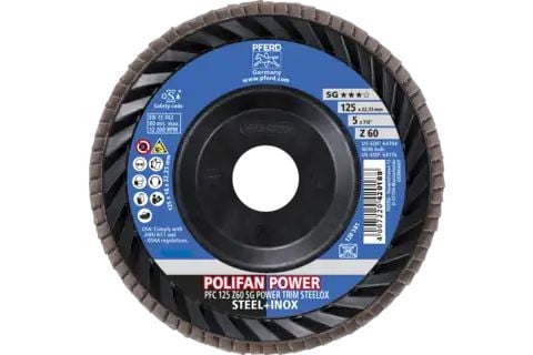 PFERD POLIFAN flap discs zirconia alumina Z SG POWER TRIM STEELOX, 12,5 cm, 10 stykker
