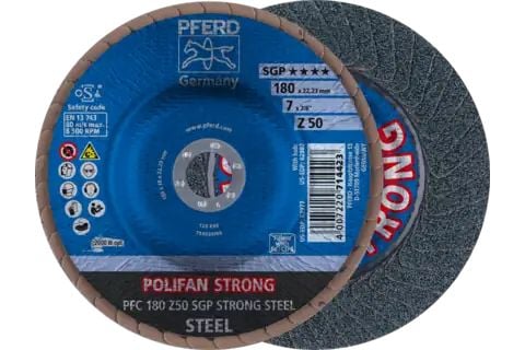 PFERD POLIFAN flap discs zirconia alumina Z SGP STRONG STEEL, 18 cm, 10 stykker