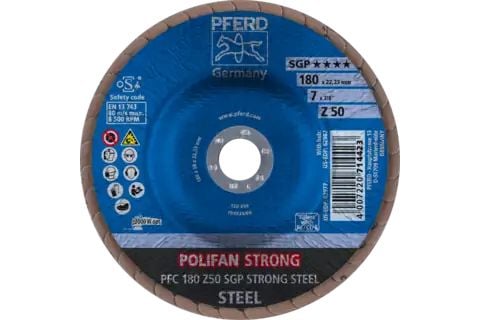 PFERD POLIFAN flap discs zirconia alumina Z SGP STRONG STEEL, 18 cm, 10 stykker