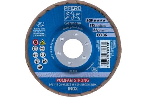 PFERD POLIFAN flap discs ceramic oxide grain CO-FREEZE SGP STRONG INOX, 11,5 cm, 10 stykker