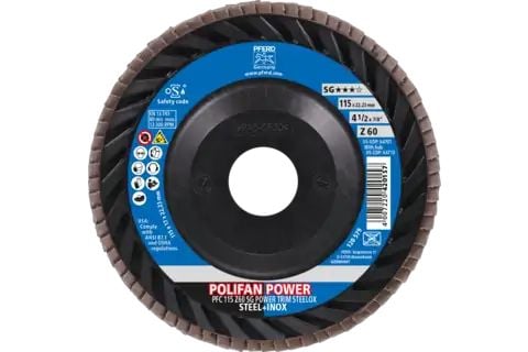 PFERD POLIFAN flap discs zirconia alumina Z SG POWER TRIM STEELOX, 11,5 cm, 10 stykker