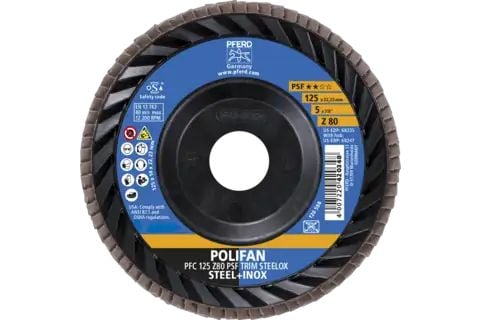 PFERD POLIFAN flap discs zirconia alumina Z PSF TRIM STEELOX, 12,5 cm, 10 stykker