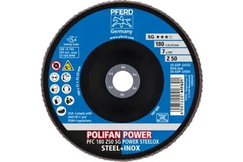 PFERD POLIFAN flap discs zirconia alumina Z SG POWER STEELOX, 18 cm, 10 stykker