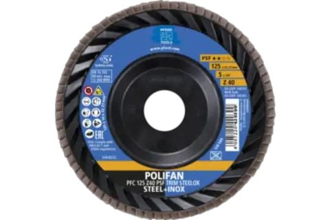 PFERD POLIFAN flap discs zirconia alumina Z PSF TRIM STEELOX, 12,5 cm, 10 stykker