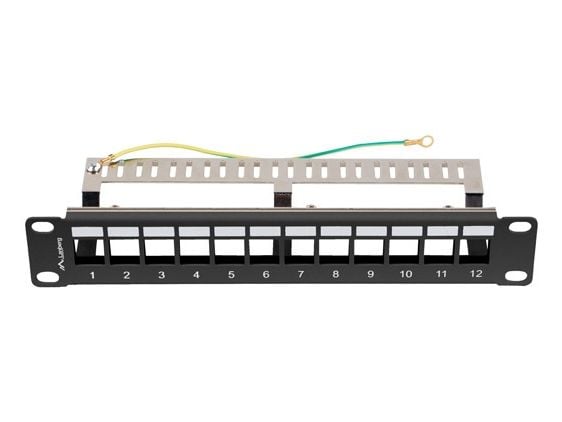 PATCHPANEL BLANK 12 PORTAR 1U 10" FTP MED ORGANISATÖR FÖR KEYSTONE-MODULER SVART LANBERG