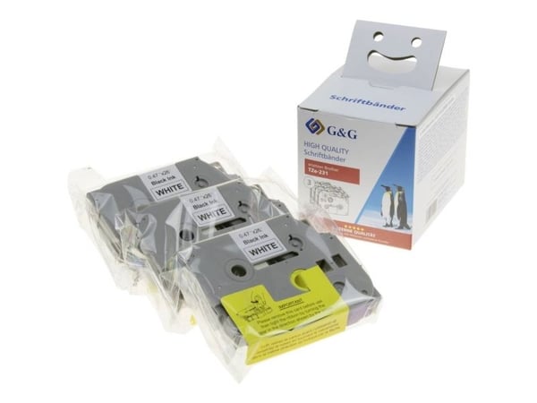 G&G 3x skriftband 12 mm x 8 m sw-ws (kompat. med Brother TZe-231)