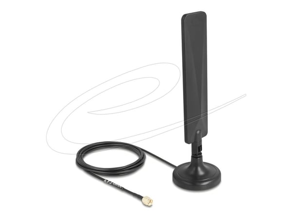 Delock 5G LTE antenni SMA liitin 3 dBi ympärisäteilevä ja liitäntäkaapeli RG-174 3 m kallistusliitoksella, jossa on magneettitanko