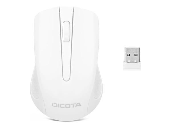 DICOTA Comfort - Mus - høyre- og venstrehåndet - optisk - 3 knapper - trådløs - 2.4 GHz - USB trådløs mottaker - hvit
