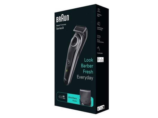 Braun BeardTrimmer 3 BT 3340, Vaskbar, Batteri, Svart