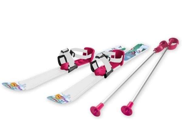 Skidor för barn 70 cm med pjäxor, vit/rosa Skidor för barn 70 cm med pjäxor, vit/rosa