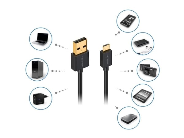 deleyCON MK2296, 0,15 m, USB A, Micro-USB B, USB 2.0, 0,48 Gbit/sek., Lajittelu