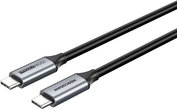 Mercodan USB-C kabel 2,0m, USB 3.2 Gen 2, 20Gbps, 100W PD, 4K@60Hz, TPE kappe, Space Grey, 2 m, USB C, USB C, USB 3.2 Gen 2 (3.1 Gen 2), Sort, Grå