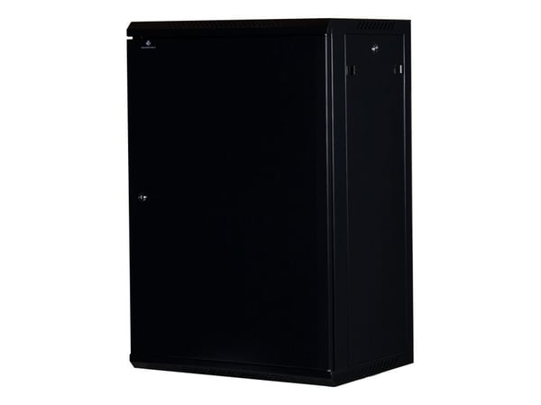 Rockstable RS19-6418S, Väggmonterad rack, 18U, 60 kg, Knapplås, Justerbara fötter, Svart