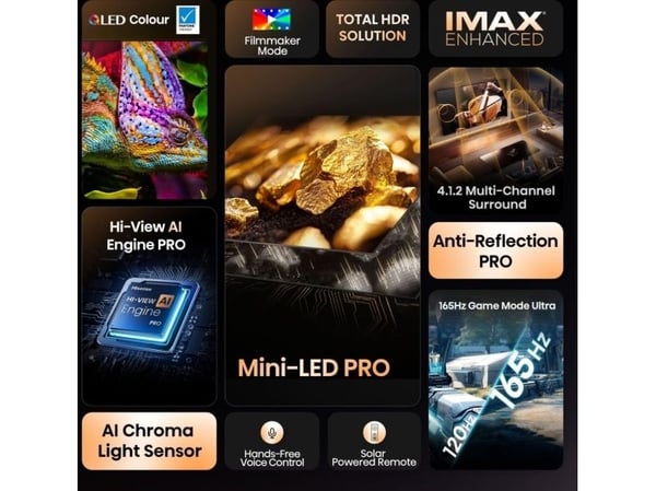 Hisense 100U8Q, 2,54 m (100"), 3840 x 2160 piksler, ULED, Smart TV, Wi-Fi, Svart, Grå