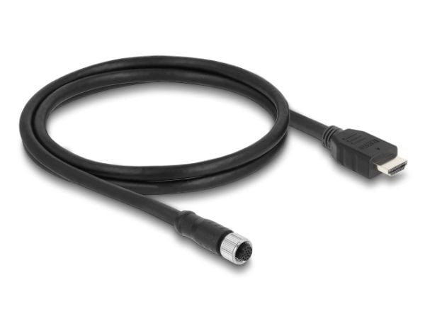 Delock M12-kaapeli A-koodattu 17-nastainen naaras HDMI-uros 1 m musta