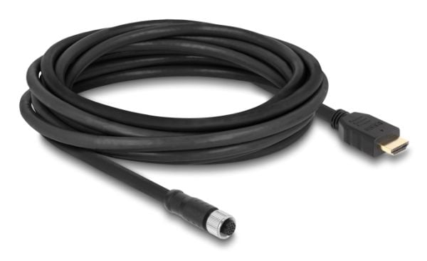 Delock M12-kaapeli A-koodattu 17-nastainen naaras HDMI-uros 5 m musta