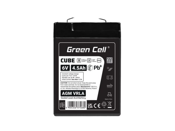 Green Cell Green Cell Cube AGM VRLA IP54 6V 4,5Ah Vedlikeholdsfritt batteri for kassaapparat Alarmsystem leker