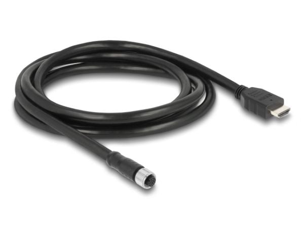 Delock M12-kaapeli A-koodattu 17-nastainen naaras HDMI-uros 2 m musta