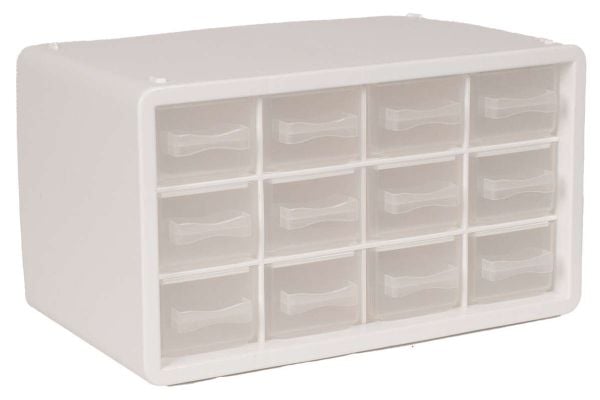 Oppbevaringsboks m/12 skuffer 14,2x24,8x14,9 cm hvit