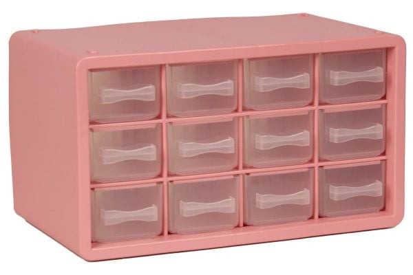 Oppbevaringsboks med 12 skuffer 14,2x24,8x14,9 cm rosa