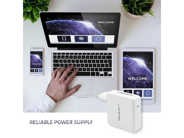 Qoltec - Strömadapter - snabb - 96 Watt - 4.7 A - PD (USB-C) - vit