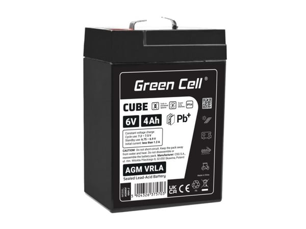 Green Cell Green Cell Cube AGM VRLA IP54 6V 4Ah Vedlikeholdsfritt batteri for kassa Alarmsystem Leker