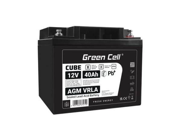 Green Cell Green Cell Cube AGM VRLA IP54 12V 40Ah Vedlikeholdsfritt batteri for gressklipper Scooter Båt Rullestol
