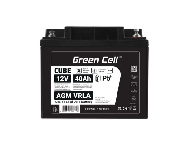 Green Cell Green Cell Cube AGM VRLA IP54 12V 40Ah Vedlikeholdsfritt batteri for gressklipper Scooter Båt Rullestol