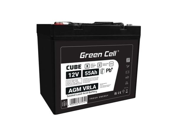 Green Cell Green Cell Cube AGM VRLA IP54 12V 55Ah Vedlikeholdsfritt batteri for gressklipper Scooter Båt Rullestol