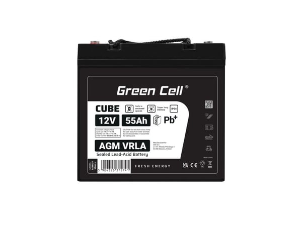 Green Cell Green Cell Cube AGM VRLA IP54 12V 55Ah Vedlikeholdsfritt batteri for gressklipper Scooter Båt Rullestol