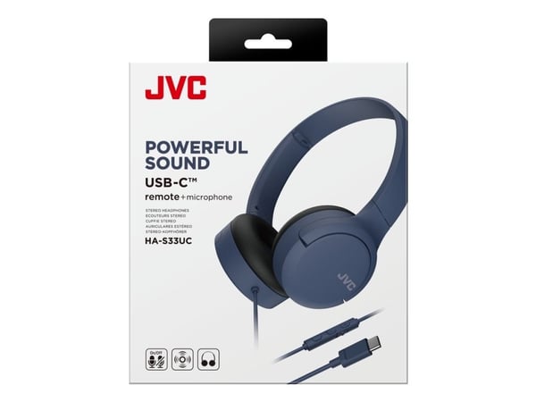 JVC HAS33UC, Koblet med ledninger (ikke trådløs), 20 - 20000 Hz, Samtaler/musikk, 122 g, Hodesett, Svart, Blå