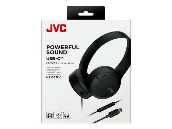 JVC HA-S33UC, Koblet med ledninger (ikke trådløs), 20 - 20000 Hz, Samtaler/musikk, 122 g, Hodesett, Svart