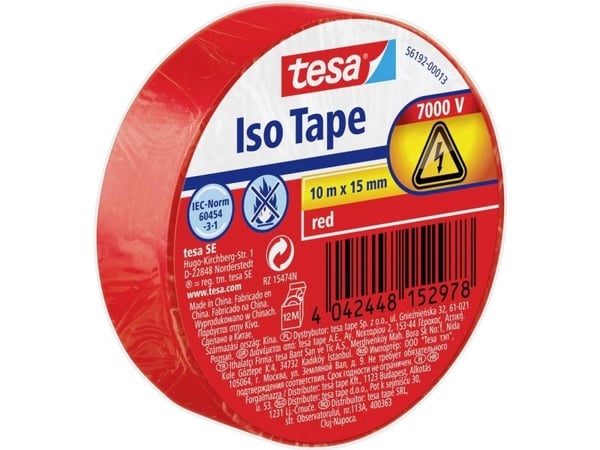 Tesa - Sähköeristysteippi - 15 mm x 10 m - punainen