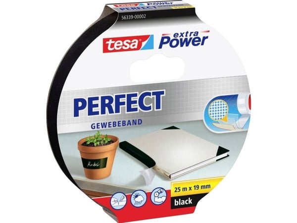 TESA 56339-02, 25 m, Sort, Stoff, Fotoark kartong, Papir, Sterk, 1,9 cm